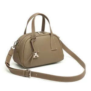 Borsa a bauletto in vera pelle chic hobo borsa a mano manico superiore tracolla donna taupe