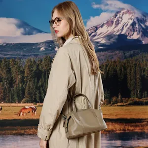 Echt lederen Boston kussentas voor dames, elegante stijlvolle handtas en crossbodytas.