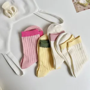 Japanese hollow knit mid-tube socks set, colorful cute slouch socks for women spring autumn.