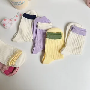 Women's ribbed crew socks casual cotton knit socks spring autumn daily wear colorful hosiery