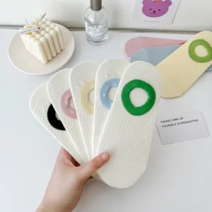 Women summer pure cotton thin colorblock seamless boat socks breathable anti slip invisible socks