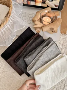 Solid color ribbed mid-calf socks Korean style versatile stacked long socks for autumn wear