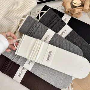 High quality solid color ribbed mid tube socks for women, comfortable autumn daily wear.