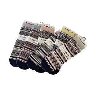 Retro striped mid-tube socks, Japanese color-blocking casual stacked socks for women.