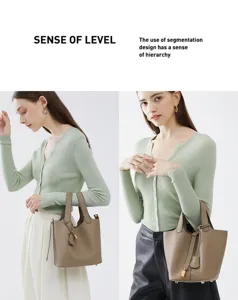 Sac seau en cuir véritable pour femmes, sac à main élégant avec serrure, design.