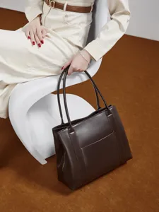 Grote bruine lederen handtas voor dames elegante schoudertas shopper tas voor dagelijks.