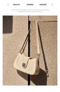 Retro elegant women's leather shoulder bag detail, stylish commute crossbody bag close up.