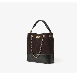 Borsa a secchiello classica trapuntata in camoscio con catena da donna elegante borsa a spalla
