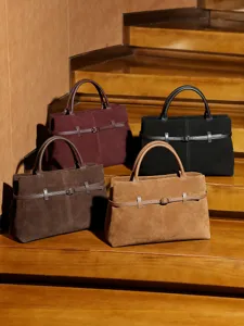 Large suede tote bag for women, genuine leather handbag, casual commuter shoulder bag.