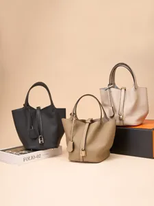 Sac seau en cuir véritable pour femme sac à main design classique fourre-tout cabas chic
