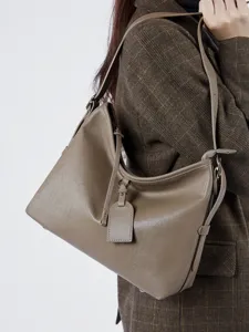 Borsa a tracolla morbida in vera pelle da donna, grande capacità shopper casual minimalista.