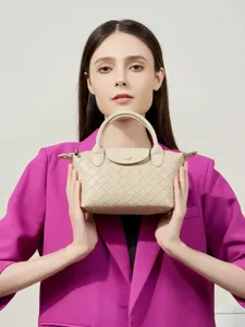 Genuine leather woven mini handbag stylish top handle tote purse for women trendy design