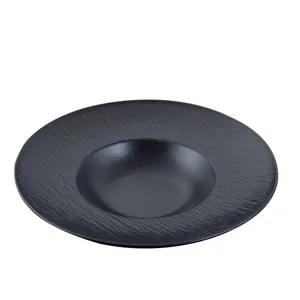 Nordic black ceramic straw hat plate, deep pasta dish and western style retro tableware main image.