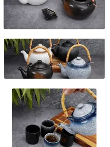 Japanse keramische theepot met bamboe handvat retro kung fu theeset detail voor thuis