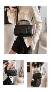 Schicke schwarze PU Leder Handtasche mit Henkel und Schultergurt fuer Damen Alltag.