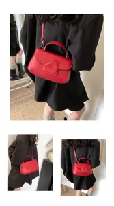 Rote PU Leder Umhängetasche für Damen, elegante Herzklappe Crossbody Handtasche mit Henkel.