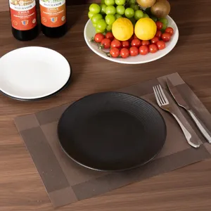 Japanese ceramic shallow plate black threaded design for western restaurant pasta steak salad tableware