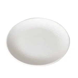 Minimalist white ceramic dinner plate with concentric rings for home kitchen western food