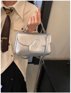 Modische metallic silberne PU Leder Umhängetasche Schultertasche für Damen Handtasche