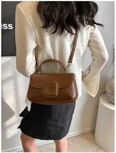 Braune PU Leder Retro Schulter Umhängetasche Handtasche für Damen lässige Tasche