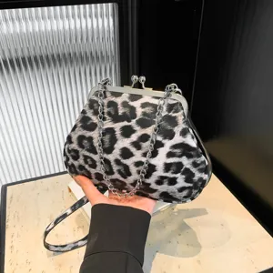 Damen Mode PU Leder Schulter Umhängetasche Kette Kussverschluss Kleine Eimertasche Leopard Krokodil Zebra Muster Handtasche