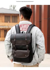 Mochila de cuero vintage para hombre gran capacidad viaje de negocios bolso de computadora