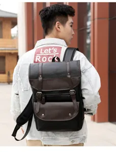 Mochila de cuero vintage para hombre gran capacidad viajes de negocios detalle de vista