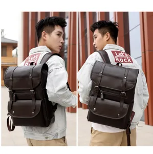 Mochila vintage de cuero para hombre gran capacidad viaje negocios informal bolso marron