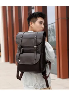 Mochila hombre retro de negocios para portátil, gran capacidad cuero viaje diario.