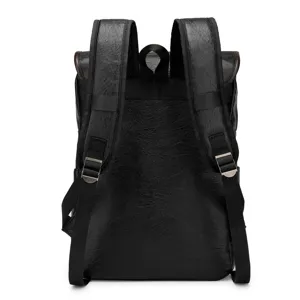 Mochila hombre negocios vintage portátil viaje gran capacidad cuero negro vista trasera