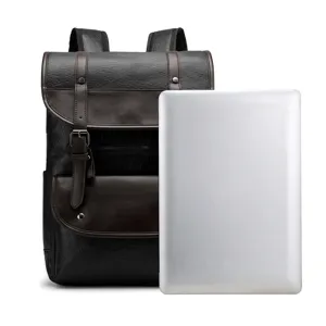 Mochila para portátil de cuero retro para hombre gran capacidad viajes negocios bolso