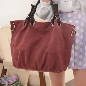 Large capacity canvas tote shoulder bag for women, stylish casual handbag main view.