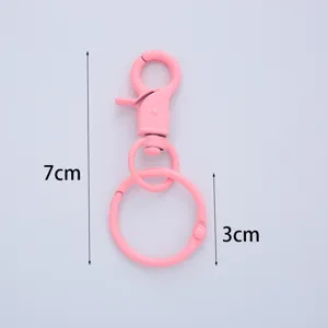 Pink metal lobster clasp keychain with round split ring for DIY craft accessories 7cm