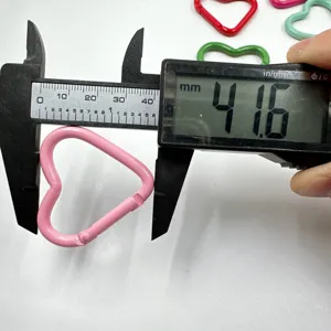 Colorful heart-shaped alloy carabiner spring snap clip detail measurement display