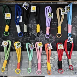 Colorful nylon braided keychain lanyard for keys and bags, durable handmade strap.