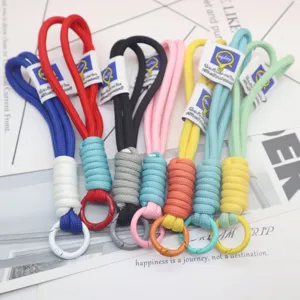 Colorful nylon braided lanyard keychains set, durable woven rope wrist strap for bags keys.