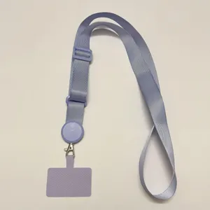 Laniere de cou reglable pour telephone portable violet avec porte-badge et enrouleur extensible.
