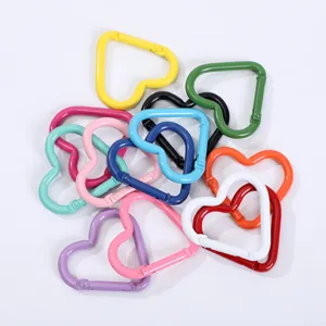 Colorful heart-shaped metal carabiner spring snap hook DIY jewelry keychain accessories