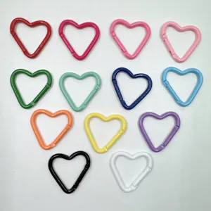 Colorful heart-shaped alloy carabiner spring snap hook for Keychains DIY Crafts.