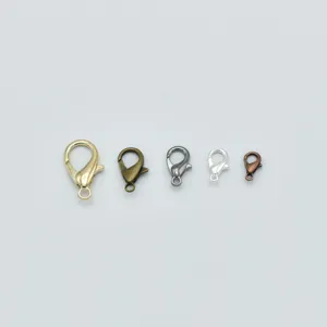 Zinc alloy lobster clasps in various colors and sizes for DIY necklace and bracelet crafting.