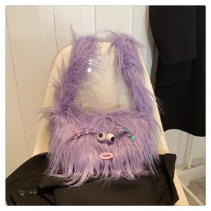 Süße flauschige Monster Umhängetasche Winter Plüsch Zottel Crossbody Tasche mit Augen