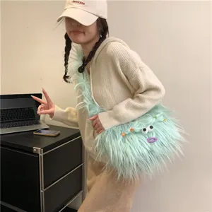 Süße flauschige Plüsch Umhängetasche für Damen, weiche Fell Schultertasche mit lustigen Augen.