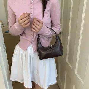 Minimalistische braune Hobo Baguette Umhängetasche für Damen Mode Alltag Pendeln