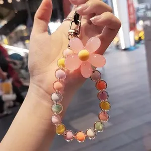 Courroie de téléphone en perles colorées pendentif fleur mignon lanière style Y2K