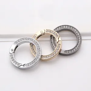 Boucles de porte-clés à ressort en strass ronds, mousqueton en métal pour accessoires de sacs.
