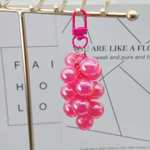 Acrylic AB color grape keychain bag charm pendant cute pink fruit car key ring accessory
