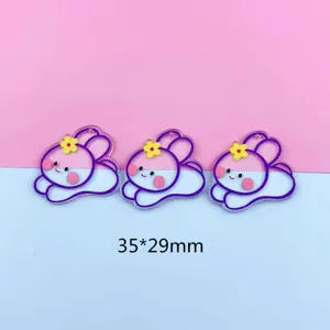 Cute transparent acrylic rabbit charms, 35x29mm DIY accessories for earrings and keychains.