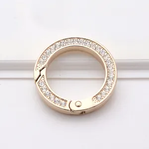 Anneau de porte-clés rond à strass, accessoire mousqueton en métal alliage de zinc.