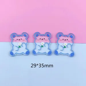 Acrylic double sided transparent cartoon bear pendant DIY earrings keychain material 29x35mm