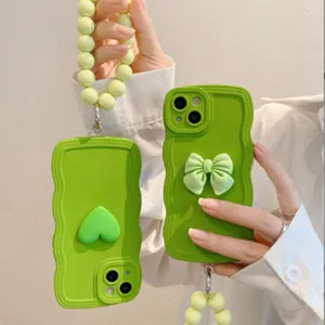 Breloque De Téléphone En Perles Acrylique Mignon Cœur Bracelet Lanière Coque De Téléphone Chaîne De Téléphone